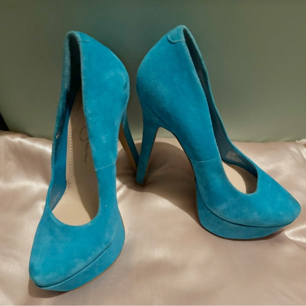 Jessica Simpson Blue Suede Platform Heels